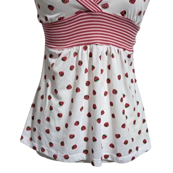 Y2K Forever 21 Strawberry McBling Babydoll Top Made in USA Small Candy Stripe Em - Picture 6 of 8